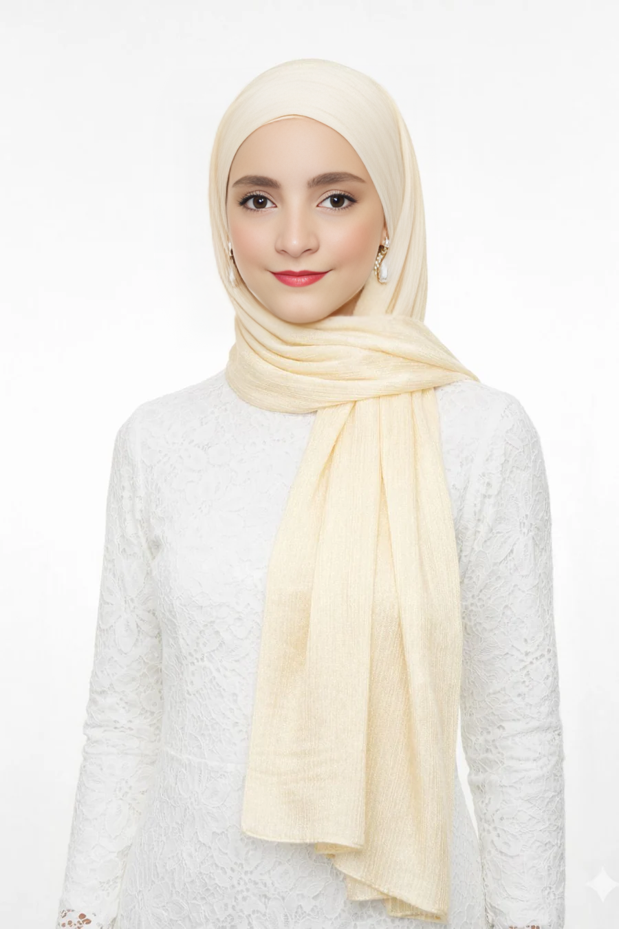 Crinkle Silk Hijab Off White/Beige