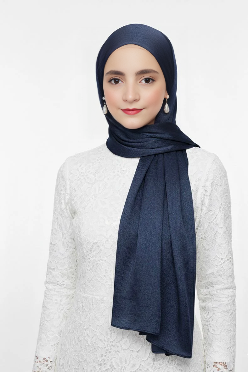Crinkle Silk Hijab Navy Blue