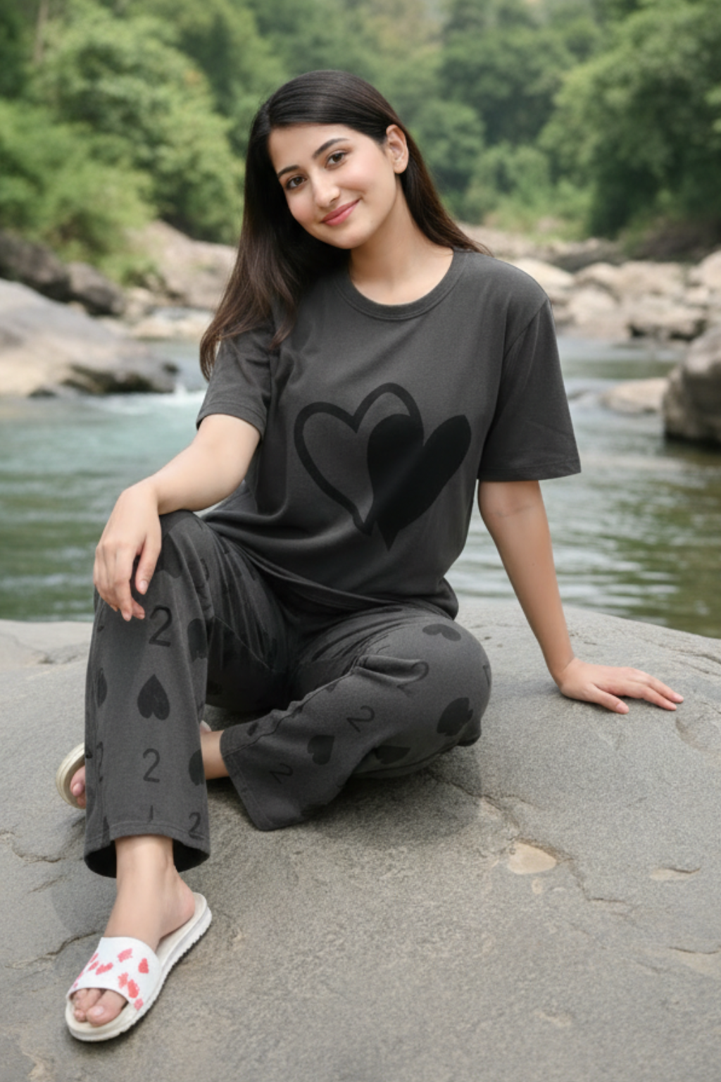 Double Heart printed Night Suit