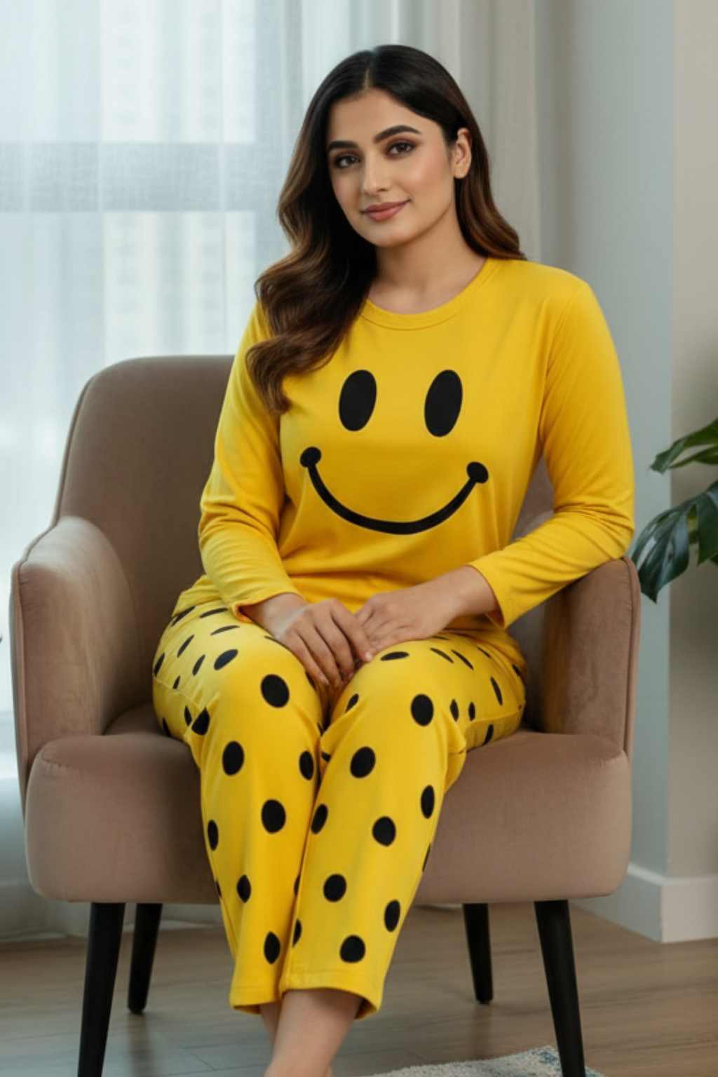 Yellow Smiley PJs Set