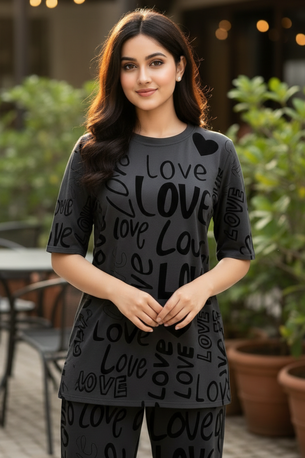 Charcoal Drop Shoulder Love PJs Set