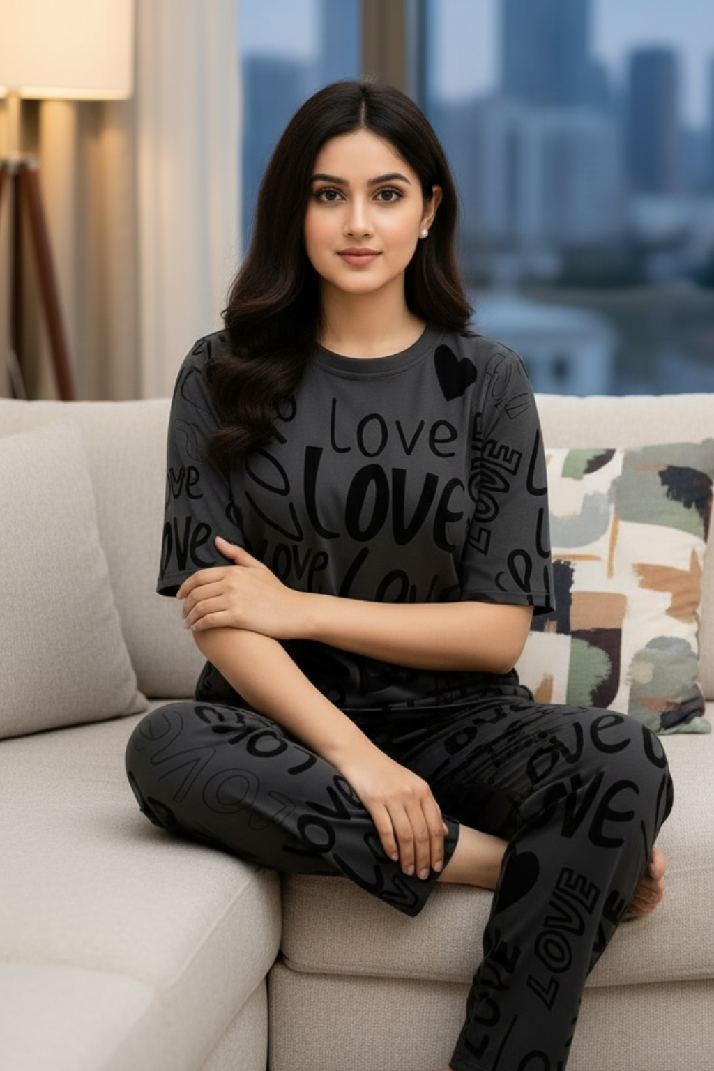 Charcoal Drop Shoulder Love PJs Set