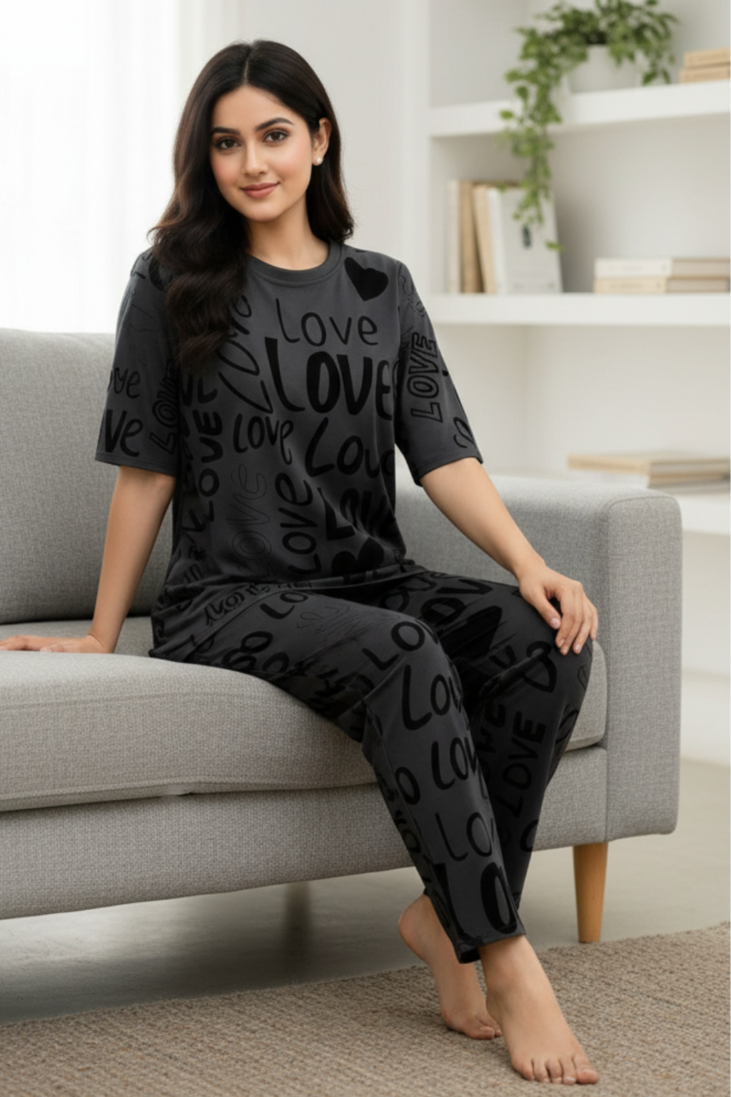 Charcoal Drop Shoulder Love PJs Set