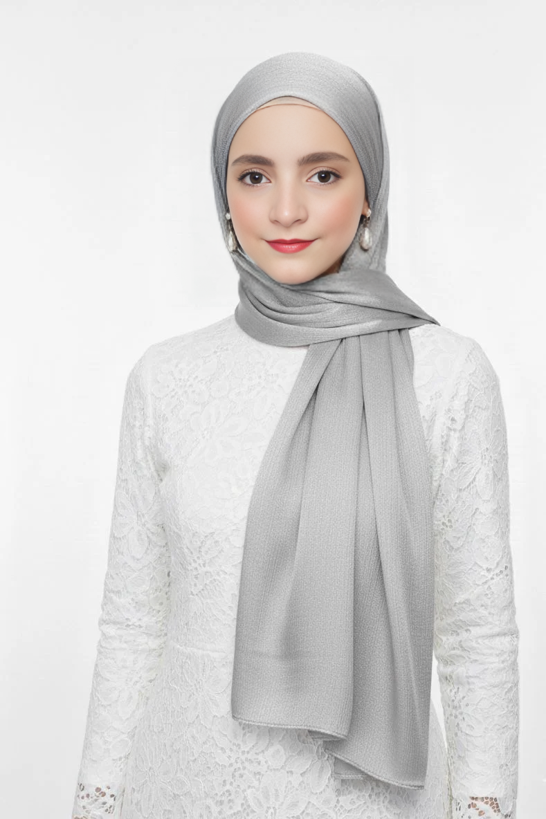 Crinkle Silk Hijab Silver Gray