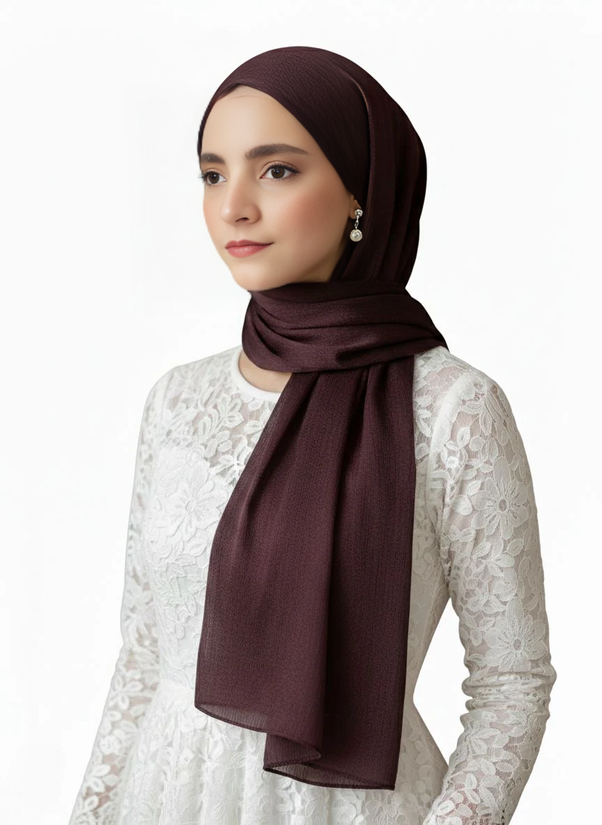 Crinkle Silk Hijab Dark Burgundy